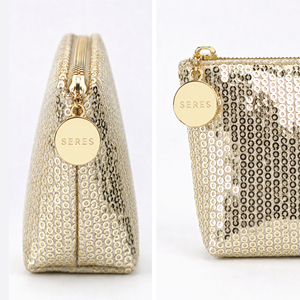 Light Gold Sequin <b>Mini</b> Cosmetic <b>Pouch</b> with Gold-Tone Zipper for Daily Makeup and Small Beauty Item Storage - Product Image 6