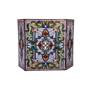 Écran de cheminée en vitrail, 3 panneaux, motif floral, décoration traditionnelle, couleur bleue, forme rectangulaire, décoration artistique, 110*70CM - Product Image 6