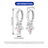 Boucles d'oreilles pendantes Cœur Rose Brillant Note de Musique, Tendance, Zircon Lisse, Cadeau Anniversaire Fiançailles Soirée, Alliage de Cuivre Plaqué Argent
