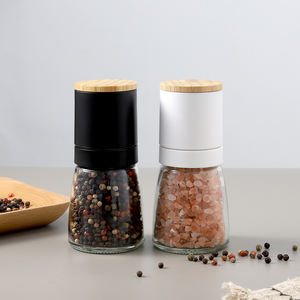 Penggiling garam lada sisi lurus, peralatan dapur penggiling bumbu botol kaca penggiling garam dan Lada dengan tutup bambu - Product Image 5