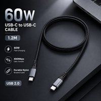 Câble USB-C de 1,2 m, type C, 20V 60W, câble en nylon PD 3A à charge rapide, câble en cuivre étamé pour téléphone portable, ordinateur et tablette, 1 pièce