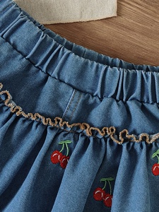 Completo estivo da bambina in 2 pezzi, top a costine e gonna in denim con volant, set di abbigliamento casual - Product Image 6
