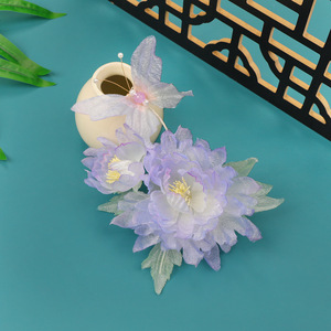 2026 Nuevo Original Tocado Hanfu de Seda Morado Hecho a Mano Estilo Antiguo con Flores, Accesorio Dulce para el Cabello con Flores Perforadas - Product Image 1