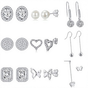 <b>Fine</b> Jewelry Pearl <b>Stud</b> <b>Earrings</b> 925 Sterling Silver Women Zircon Pave 3 Pairs Wedding Anniversary Gift Trendy - Product Image 1