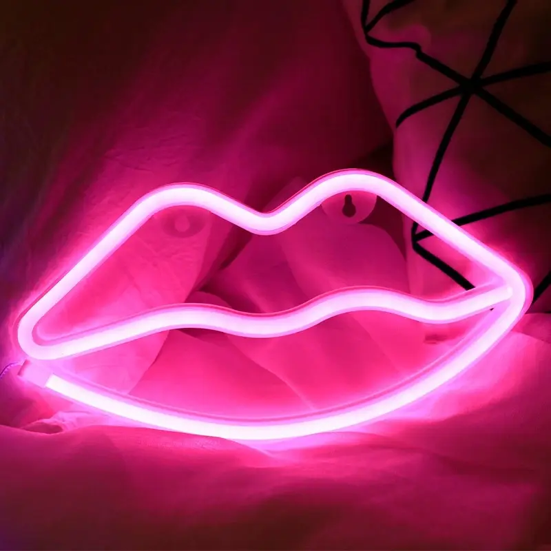 LED Lips Mouth Kiss Neon Light Lamp Sign for Desk Wall Decor Restaurant Bar Office