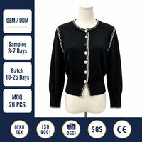 Cardigan en tricot décontracté noir à motifs géométriques pour femme, col rond, manches longues, boutons sur le devant, pour l'automne et l'hiver