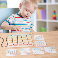 Montessori Digital Beading Roping Game Kids Wooden Threading Toy with Color Matching Board Educational Toys