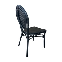 Chaise de café moderne en rotin PE noir avec structure métallique, écologique et durable, pour l'extérieur et les restaurants