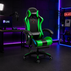 <span class=keywords><strong>Chaise</strong></span> de jeu ergonomique en cuir PU au design moderne pour l'e-sport, avec éclairage RGB, inclinable, hauteur réglable, repose-pieds inclus - Product Image 5