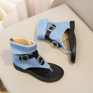 Sandales d'été pour enfants en gros – Tongs en jean tendance pour filles, sandales montantes à fermeture éclair arrière - Product Image 5