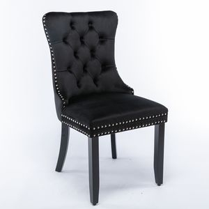 DB Nikki Collection Set of 2 <b>Black</b> Modern Tufted <b>Velvet</b> Dining <b>Chairs</b> with Solid Wood Legs and Nailhead Trim - Product Image 4