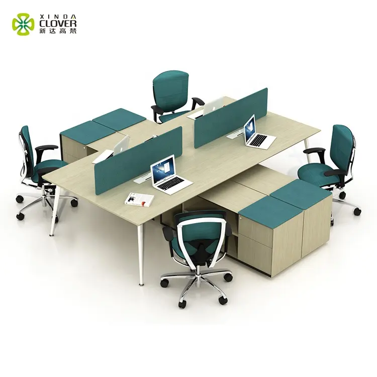 Commercial Office Workstations Modern 4 People Modular Desk Wood Office Table