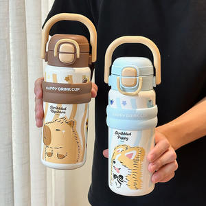 Bouteille d'eau isotherme pour enfants Kapibala en acier inoxydable 316, 500 ml, pour l'école, avec poignée et couvercle anti-fuite - Product Image 3