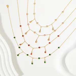 Collana con ciondolo nappa in acciaio inossidabile 316L con ciondoli gioielli con zirconi colorati collana placcata oro 18 carati per donna