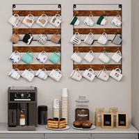 Support mural moderne en bois pour tasses à café, organisateur de tasses avec 16 crochets, étagère murale de présentation en bois pour salon