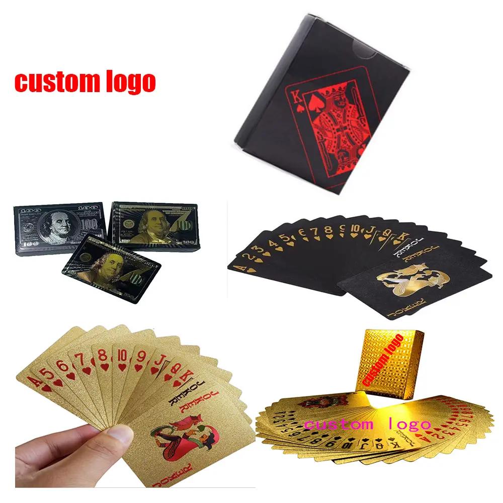 Bulk Saudi Arabia Durable Playing Cards Plastic High Quality Playing Cards Custom Logo 0.32mm Thickness Poker Cards Gold Black