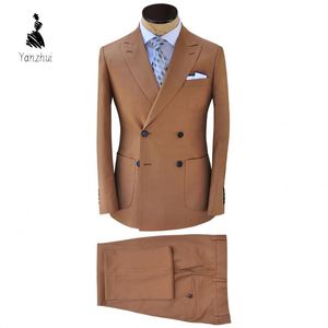 Traje Cruzado Versátil YZ para las Cuatro Estaciones, Hecho de Lana 0.7, Color <span class=keywords><strong>Caramelo</strong></span> Clásico, Corte Slim Formal - Product Image 6
