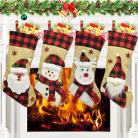 Grand ensemble de chaussettes de Noël rustiques 3D personnalisées, 47 cm, en lin et velours, sacs cadeaux de Noël, décorations Père Noël, bonhomme de neige, renne, gnome