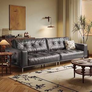 Sofá Recto de Cuero Encerado Vintage Color Chocolate con Diseño Acolchado para Sala de Estar - Product Image 5