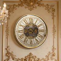 Usine personnalisée grand luxe or engrenage mobile squelette miroir impression horloge murale ronde