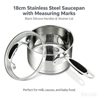 Ensemble de 2 ustensiles de cuisson en acier inoxydable, compatible induction, avec casserole, bec verseur, passoire, couvercle en verre, écologique et compatible lave-vaisselle
