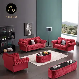 Американский стиль красный диван 7 местный Меджлис диваны мебель для гостиной группы Честерфилд диван с обивкой из бархатной ткани