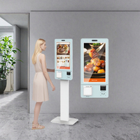Kiosque de paiement à écran tactile de 21,5, 27 et 32 pouces, terminal de commande en libre-service, imprimante thermique, lecteur de code QR, restaurant