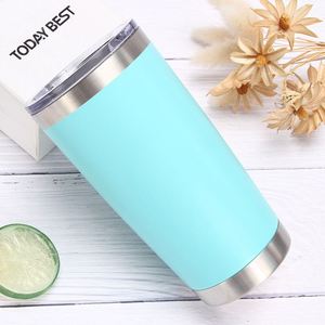Gobelet isotherme de 20 oz en acier inoxydable à double paroi, revêtement poudré, pour café en voiture, avec paille - Product Image 4
