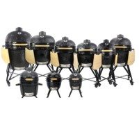 Barbecue au charbon de bois en céramique Kamado de 16 pouces avec support et étagères latérales en bois pour le camping et la terrasse