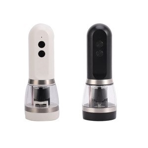 Molinillo de pimienta eléctrico para el hogar, cuchilla de acero inoxidable, grosor ajustable, carcasa de plástico en blanco y negro - Product Image 2