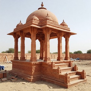 Gazebo Tradicional Indio de Piedra Roja Tallado a Mano, Modelo Royal Chatri, para Proyectos de Paisajismo - Product Image 3