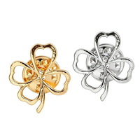 Épingle à revers creuse trèfle à quatre feuilles, broche en alliage de zinc doré, épingle décorative trèfle porte-bonheur pour veste de costume