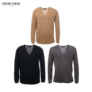 Pull en tricot d'hiver pour homme, couleur unie, col en V, 100% coton, pull-over pour homme - Product Image 1