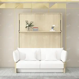 NOVA tragbares platzsparendes Murphy-Wandbett faltbare Schlafzimmermöbel natürliche Farbe Queen Wall Melamin-Bettrahmen mit Sofa-Set