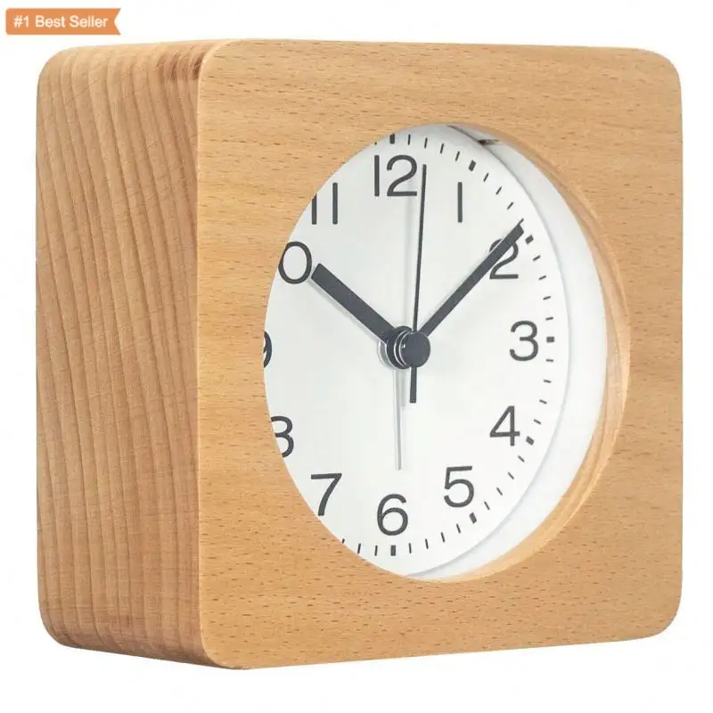 Jumon Bamboo Small Silent Desk Travel Alarm Clock Button Battery Operated Non Ticking Bedside Alarm Clock