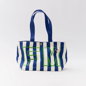 Borsa Tote in Tela a Righe di Alta Qualità Personalizzata <span class=keywords><strong>con</strong></span> <span class=keywords><strong>Iniziali</strong></span> <span class=keywords><strong>Ricamate</strong></span>, Colore Personalizzato e Manico <span class=keywords><strong>con</strong></span> Nastro Logo - Product Image 2
