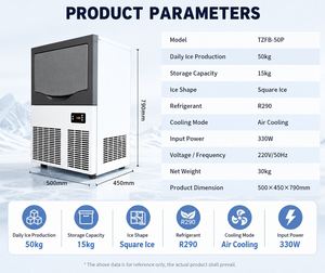 เครื่องทำน้ำแข็งเชิงพาณิชย์ 50 กก./24 ชม. เครื่องทำน้ำแข็งก้อนพร้อมสารทำความเย็น R290 ระบบทำความเย็นด้วยอากาศ สำหรับร้านอาหาร บาร์ โรงแรม - Product Image 3