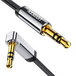 Câble audio UGREEN 3,5 mm, câble auxiliaire stéréo, angle droit à 90 degrés, plaqué or 24 carats, mâle-mâle, pour iPhone, iPod, iPad - Product Image 1