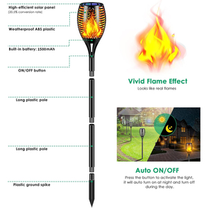 1/2/4/8 Packs 12 <b>Led</b> Solar Flame <b>Light</b> IP65 Flickering Garden <b>Lights</b> for Pathway Patio - Product Image 3