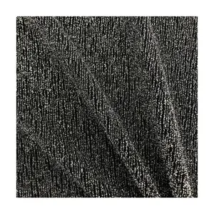 Профессиональный поставщик, черная металлическая эластичная трикотажная ткань из полиэстера с люрексом, спандекс, блестящая плиссированная жаккардовая ткань для одежды