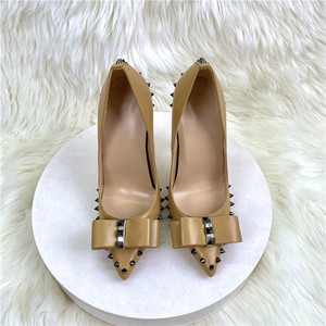 Nouvelles Chaussures à Talons Hauts pour Femme, Style Socialite, à Enfiler, avec Nœud et Rivets, Talon Aiguille Pointu 8 cm/12 cm, Collection Automne, Vente en Gros pour le Commerce International - Product Image 6