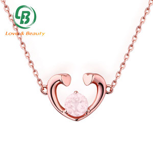 Joyería de oro rosa cuarzo rosa puro corazón roto collar - Product Image 1