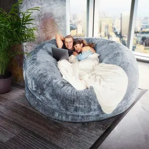 Chill Sack Bean Bag Chair: Giant 4 Memory Foam Furniture Bean Bag - Big  Sofa with Soft Micro Fiber Cover - Grey Furry
