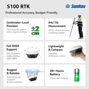 سعر معدات المسح SunNav S100 Gps Gps Gnss TrimbleBD لوحة رخيصة الثمن Gps tkg9 Rtk Gnss تردد مزدوج - Product Image 3