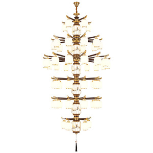 Chinese Style Chandelier Multi Head <b>Led</b> <b>Lighting</b> Home Living Room Ceiling Lamp With Copper And Wood Design - Product Image 2