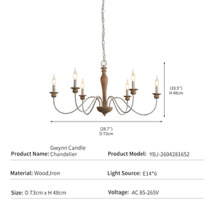 Lustre rustique en bois et fer de style campagnard français, lampe suspendue à bougies <span class=keywords><strong>pour</strong></span> salon, salle à manger, chambre, villa, <span class=keywords><strong>cuisine</strong></span> - Vente en gros - Product Image 2