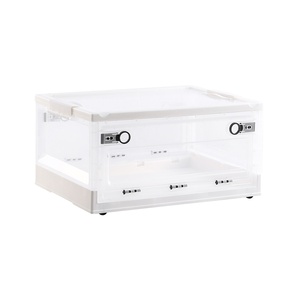 Collapsible Plastic Clear Storage Bins with lids and Two Sides Opening Door Large Cube Storage Box with Wheels Chest