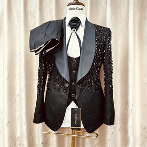 Abito da uomo su misura fatto a mano in stile italiano, <span class=keywords><strong>taglie</strong></span> forti, 3 pezzi: giacca, gilet e pantaloni, monopetto, formale, per matrimonio - Product Image 4