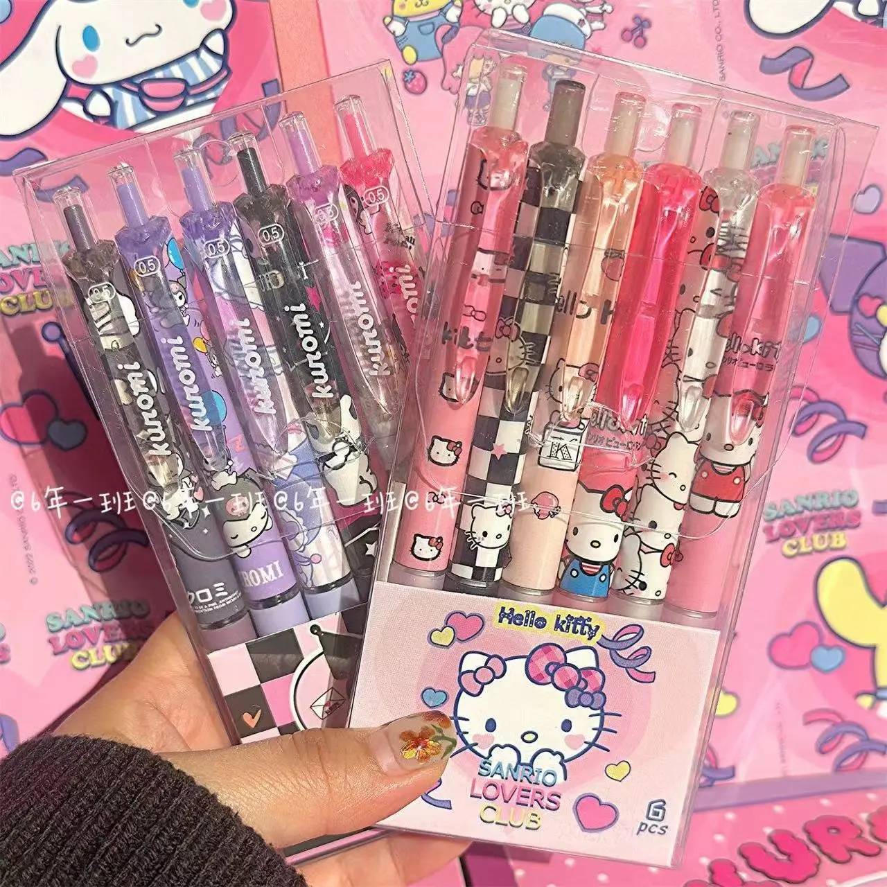 6 pezzi sanrios Gel Pen kt gatto cartone animato Kuromi ST asciugatura rapida nero 0.5mm premere la penna a sfera per imparare i regali di cancelleria