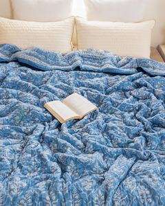 <b>Blue</b> White Cotton Quilt Hand Block Print Reversible <b>King</b> Queen <b>Bedding</b> Boho Bedspread Coverlet - Product Image 3